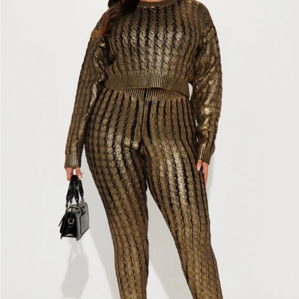 Women's Gold Knit Pants & Jumpsuit Set